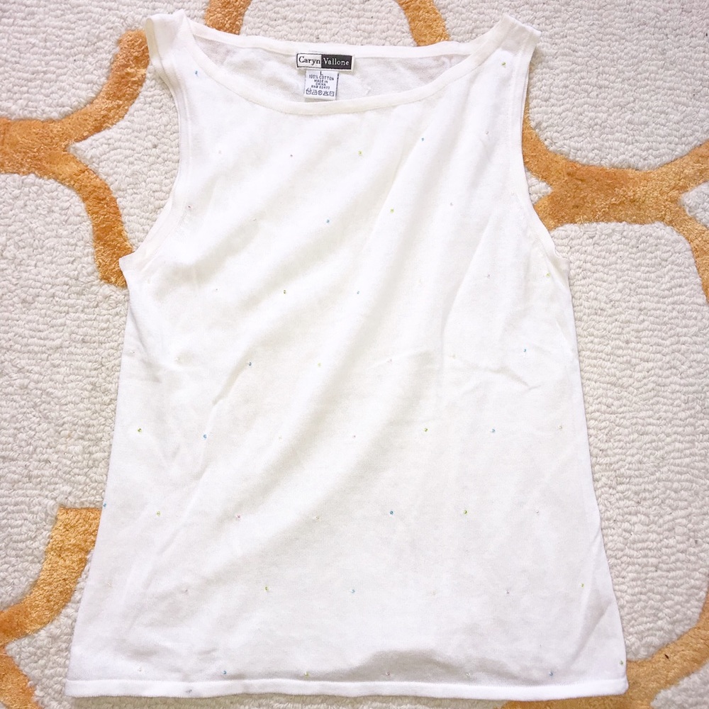 White Beaded Caryn Vallone Tank